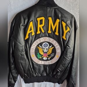 US Army TRIBUTE Leather Zip FRONT Jacket Mens M